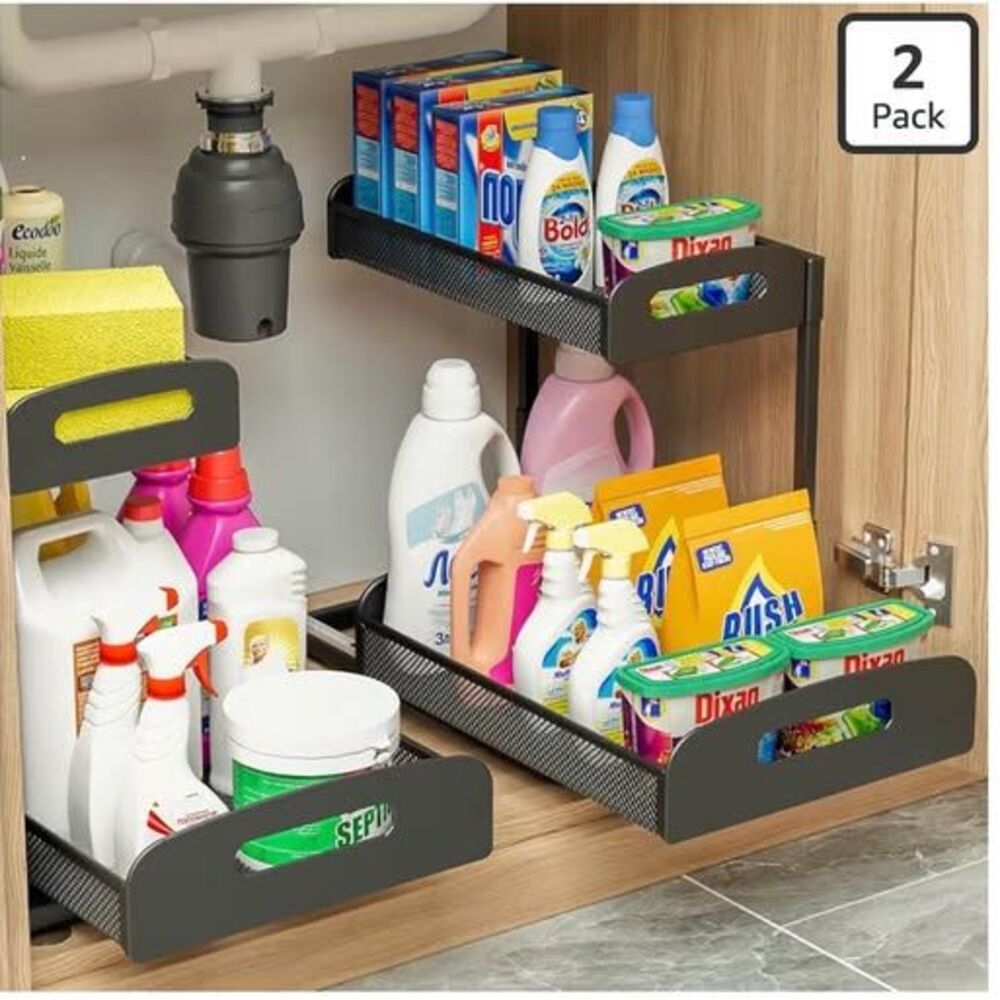 2-Pack 2-Tier Under Sink Organizer with Sliding Drawer